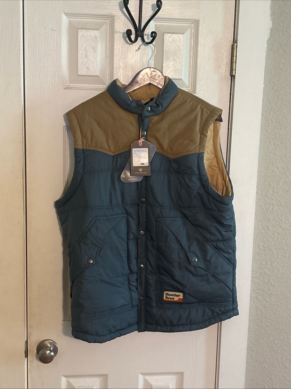 Howler Brothers Quilted Vest in Navy with Olive Yoke